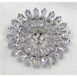 copper brooch paved zircon, platinum plated, approx 40mm dia [FDZN1576]