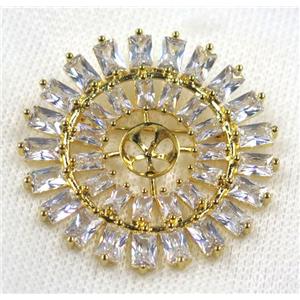 copper brooch paved zircon, gold plated, approx 40mm dia [FDZN1577]