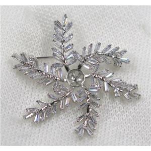 copper flower brooch paved zircon, platinum gold, approx 45mm dia [FDZN1579]