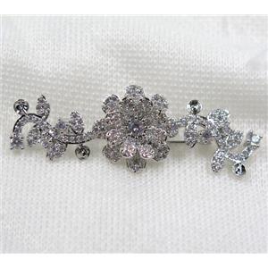 copper flower brooch paved zircon, platinum gold, approx 20-60mm [FDZN1580]