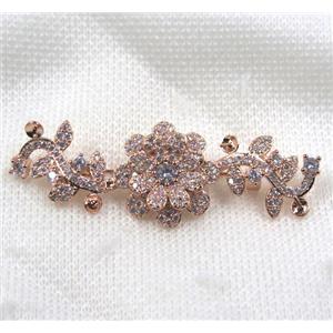copper flower brooch paved zircon, rose gold, approx 20-60mm [FDZN1581]
