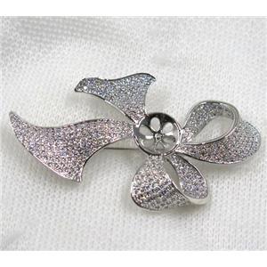 copper brooch paved zircon, platinum gold, approx 35-60mm [FDZN1585]