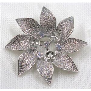 copper flower brooch paved zircon, platinum gold, approx 48mm dia [FDZN1588]