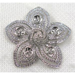 copper flower brooch paved zircon, platinum gold, approx 42mm dia [FDZN1589]