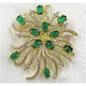 copper flower brooch paved zircon, gold plated, approx 40-50mm [FDZN1591]