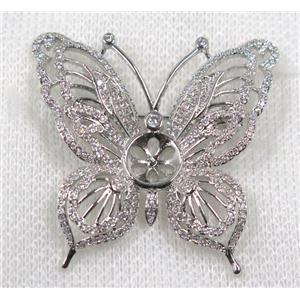 copper butterfly brooch paved zircon, platinum gold, approx 40x40mm [FDZN1592]