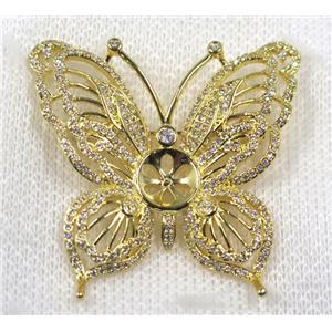copper butterfly brooch paved zircon, gold plated, approx 40x40mm [FDZN1593]