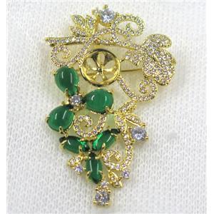 copper brooch paved zircon, gold plated, approx 30-50mm [FDZN1596]
