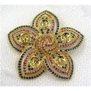 copper brooch paved zircon, gold plated, approx 40mm dia [FDZN1598]