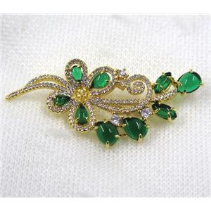 copper brooch paved zircon, gold plated, approx 25-60mm [FDZN1599]
