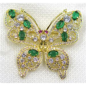 copper butterfly brooch paved zircon, gold plated, approx 42-48mm [FDZN1601]