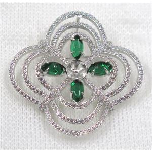 copper brooch paved zircon, platinum gold, approx 35x35mm [FDZN1603]