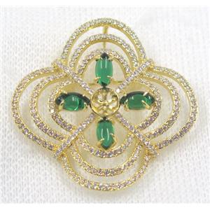 copper brooch paved zircon, gold plated, approx 35x35mm [FDZN1604]