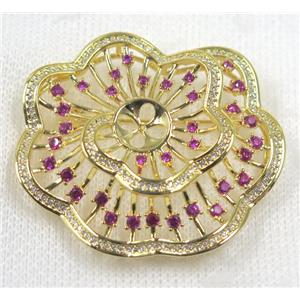 copper brooch paved zircon, gold plated, approx 42-50mm [FDZN1605]