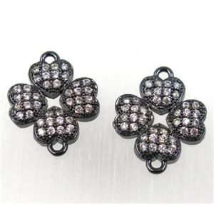 copper clover connector paved zircon, black plated, approx 12-14mm [FDZN1611]