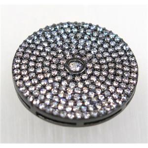 copper circle bead paved zircon, black plated, approx 18mm dia [FDZN1614]