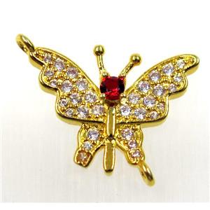 copper butterfly connector paved zircon, gold plated, approx 15-20mm [FDZN1618]