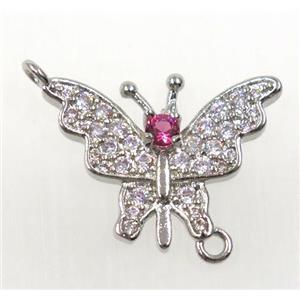 copper butterfly connector paved zircon, platinum plated, approx 15-20mm [FDZN1620]