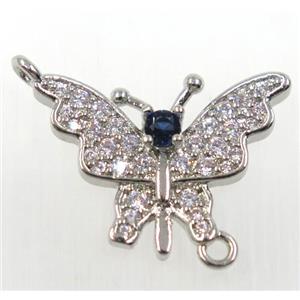 copper butterfly connector paved zircon, platinum plated, approx 15-20mm [FDZN1622]