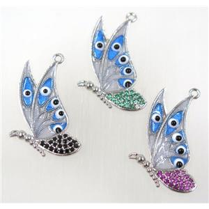 copper pendant paved zircon, butterfly, mix color, approx 15-23mm [FDZN1624]