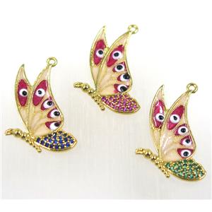 copper pendant paved zircon, butterfly, mix color, approx 15-23mm [FDZN1625]