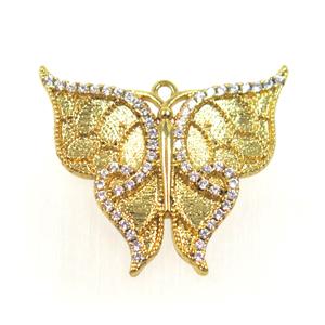 copper butterlfy pendant paved zircon, gold plated, approx 21-24mm [FDZN1629]