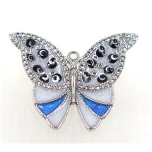 copper butterlfy pendant paved zircon, platinum plated, approx 23-26mm [FDZN1631]