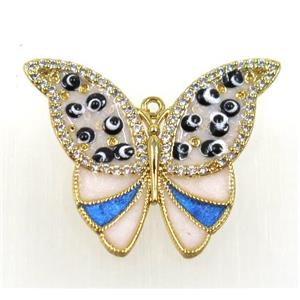 copper butterlfy pendant paved zircon, gold plated, approx 23-26mm [FDZN1632]