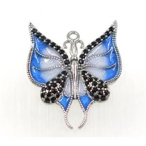 copper butterlfy pendant paved zircon, platinum plated, approx 17-23mm [FDZN1633]