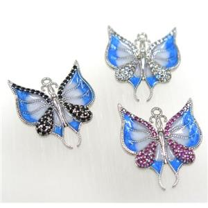 copper butterlfy pendant paved zircon, platinum plated, mix, approx 17-23mm [FDZN1635]