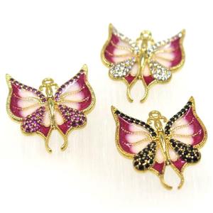 copper butterlfy pendant paved zircon, gold plated, mix, approx 17-23mm [FDZN1636]