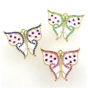 copper butterlfy pendant paved zircon with 2loops, gold plated, mix, approx 20-23mm [FDZN1637]