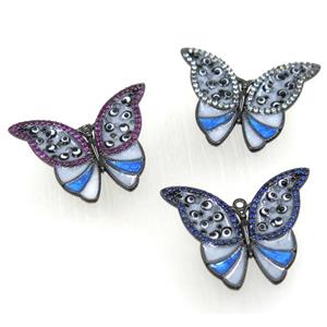 copper butterlfy pendant paved zircon, black plated, mix, approx 20-23mm [FDZN1638]