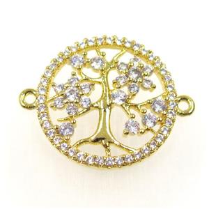 copper connector paved zircon, tree of life, gold plated, approx 20mm dia [FDZN1648]