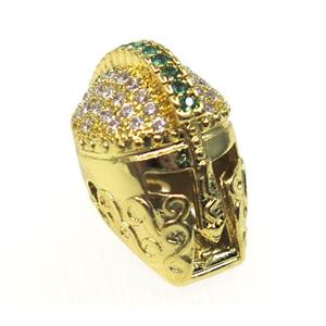 copper helm beads paved zircon, gold plated, approx 12-16mm [FDZN1650]