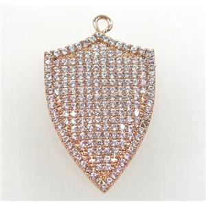 copper arrowhead pendant paved zircon, rose gold, approx 20-32mm [FDZN1656]