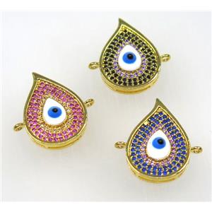 copper fire connector paved zircon with evil eye, gold plated, mix color, approx 14-20mm [FDZN1658]