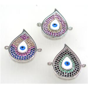 copper fire connector paved zircon with evil eye, platinum plate, mix color, approx 14-20mm [FDZN1659]