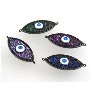 copper connector paved zircon, evil eye, black plated, mix color, approx 12-24mm [FDZN1660]