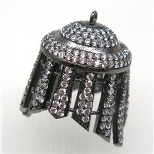 copper tassel bail pendant paved zircon, black plated, approx 25-30mm [FDZN1665]