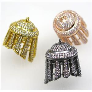 copper tassel bail pendant paved zircon, mix color, approx 25-30mm [FDZN1668]