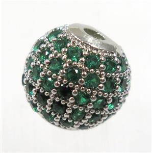 round copper beads pave green zircon, platinum plated, approx 8mm dia [FDZN1676-8MM]