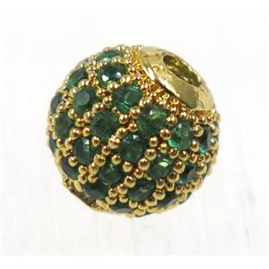 round copper beads pave zircon, gold plated, approx 10mm dia [FDZN1680-10MM]