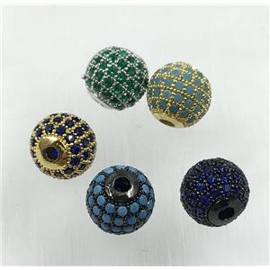 round copper beads pave zircon, mix color, approx 6mm dia [FDZN1683-6MM]