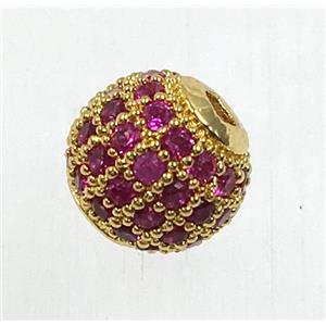 round copper beads pave pink zircon, gold plated, approx 6mm dia [FDZN1691-6MM]