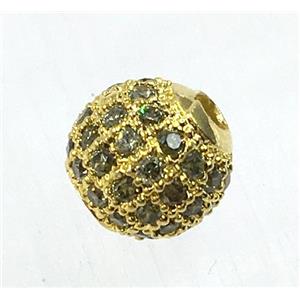 round copper beads pave olive zircon, gold plated, approx 10mm dia [FDZN1692-10MM]