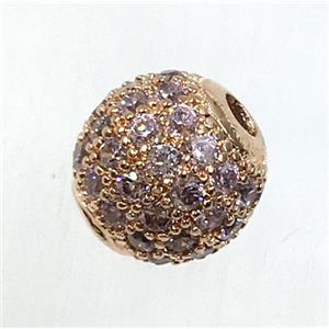 round copper beads pave zircon, rose gold, approx 10mm dia [FDZN1696-10MM]