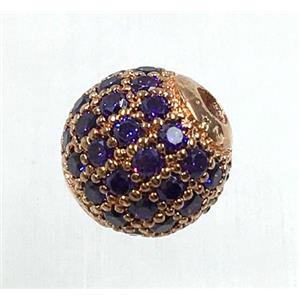 round copper beads pave zircon, rose gold, approx 10mm dia [FDZN1697-10MM]
