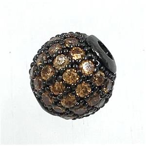 round copper beads pave zircon, black plated, approx 6mm dia [FDZN1698-6MM]