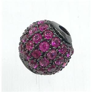 round copper beads pave hotpink zircon, black plated, approx 6mm dia [FDZN1700-6MM]